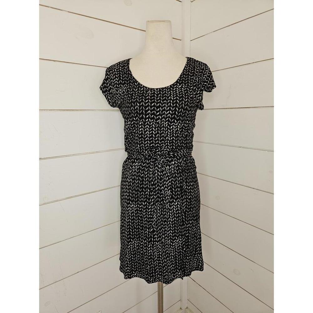 Ann Taylor Loft XS black with white detail mini faux wrap dress